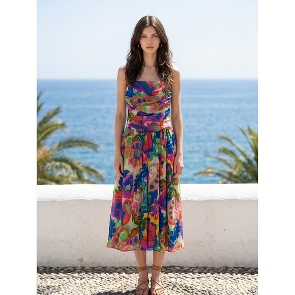Amanda Uprichard Dresses & Skirts - Amanda Uprichard Lumiere Silk Midi Dress Multicolor Floral Paisley CH-22660FD M